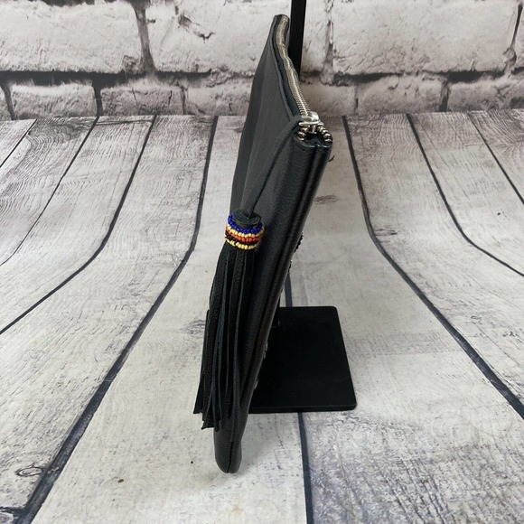 Cleobella Clutch embellished Black Leather Tassel Closure 12 X 10‎ Boho - Picture 3 of 16